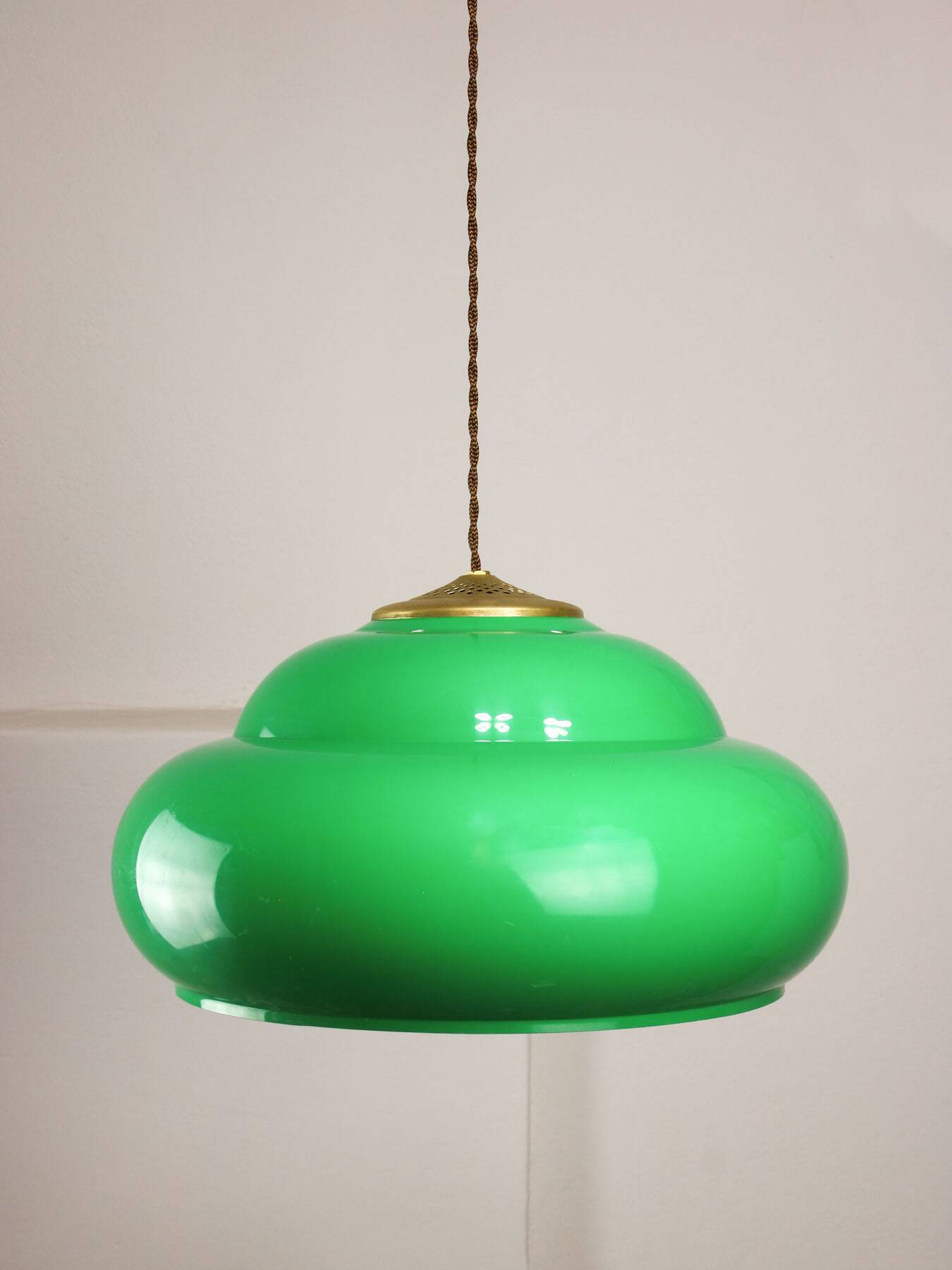 Vintage Green Italian Pool Table Lamp in Brass and Plastic