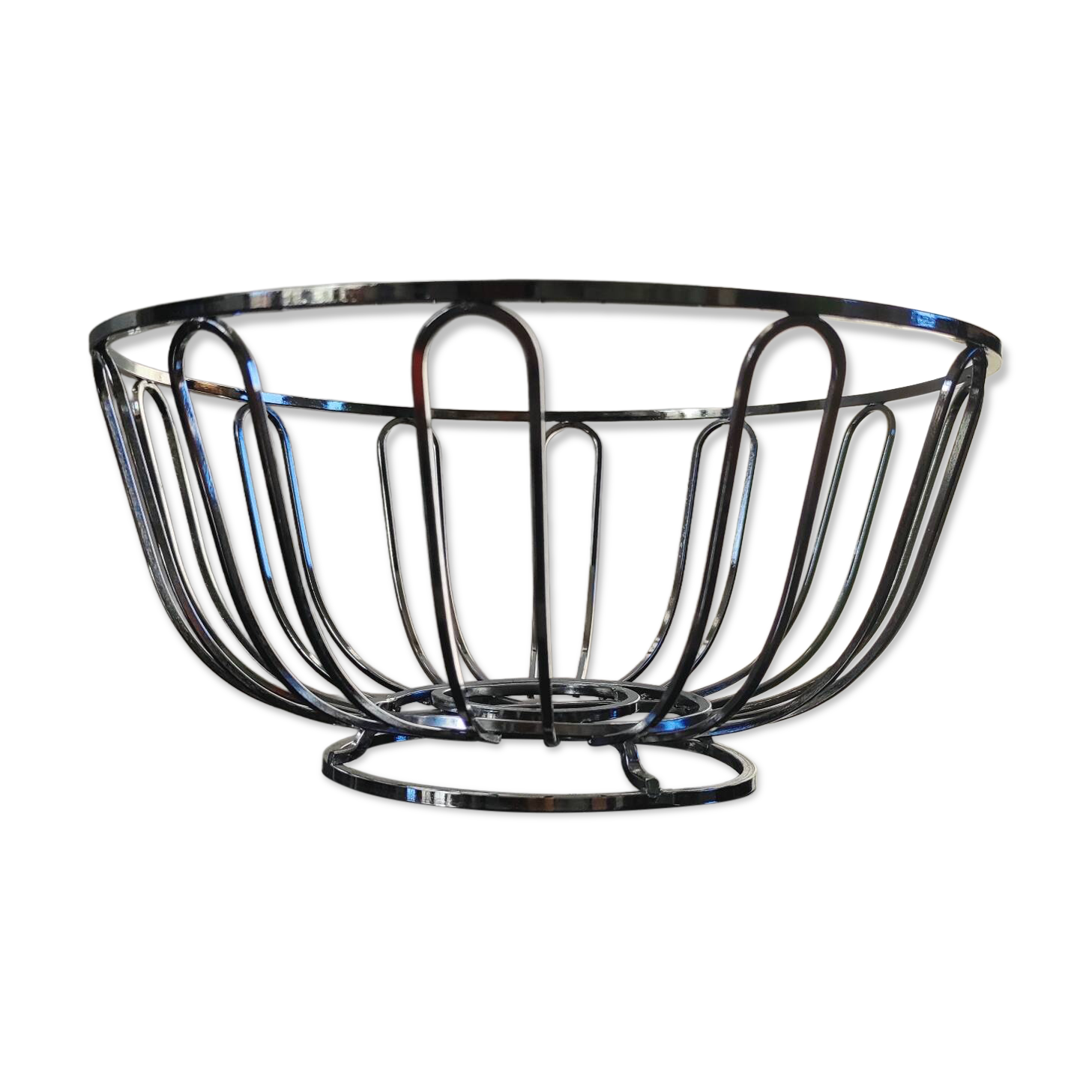 Modernist chrome metal fruit bowl – 1970s/80s