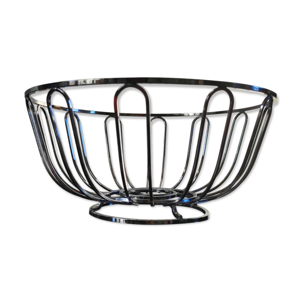 Corbeille à fruits moderniste en métal chromé, années 70-80