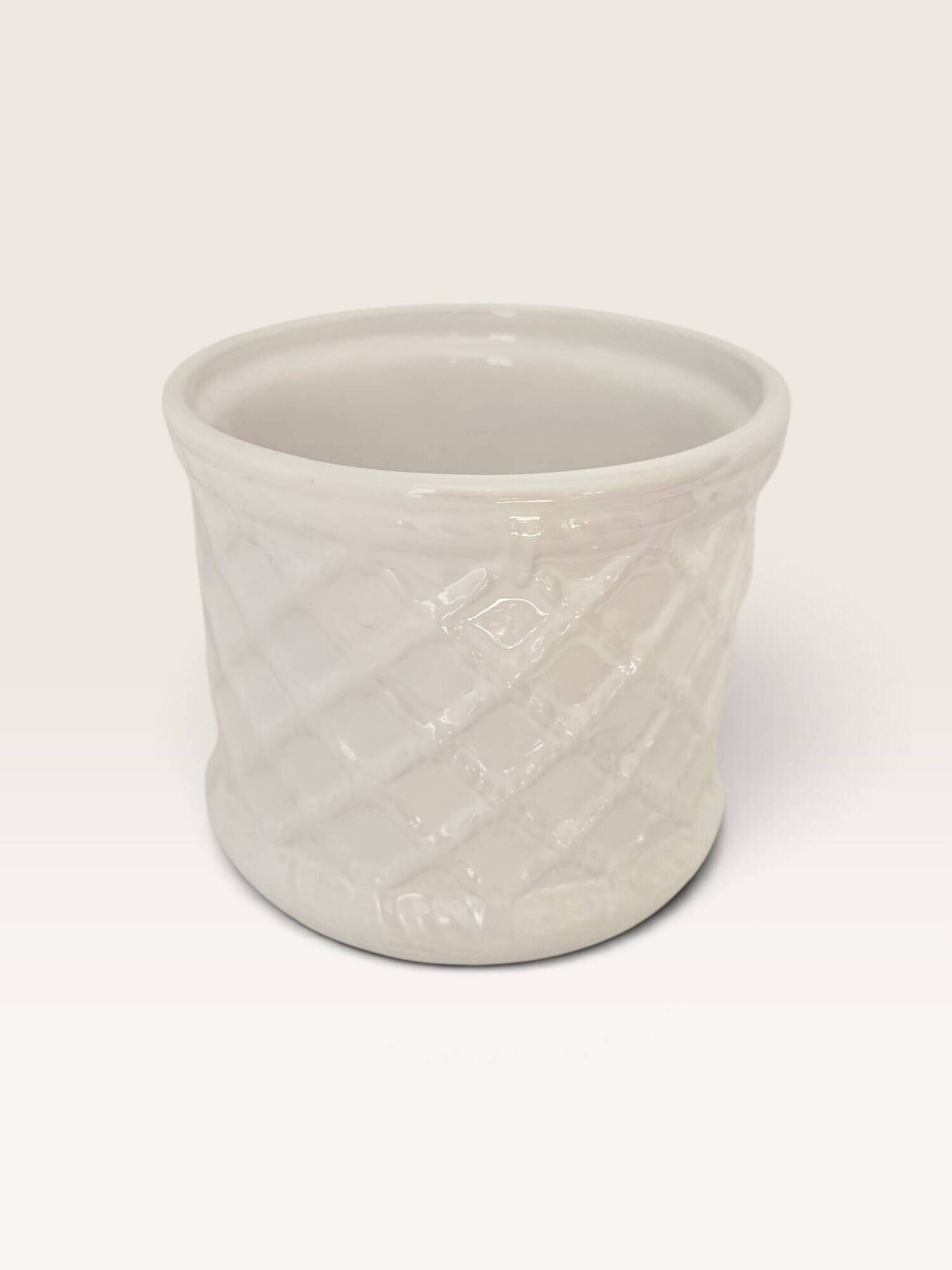 Glazed white earthenware cache-pot