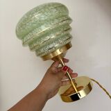 Vintage art deco globe table lamp in green and gold Clichy glass