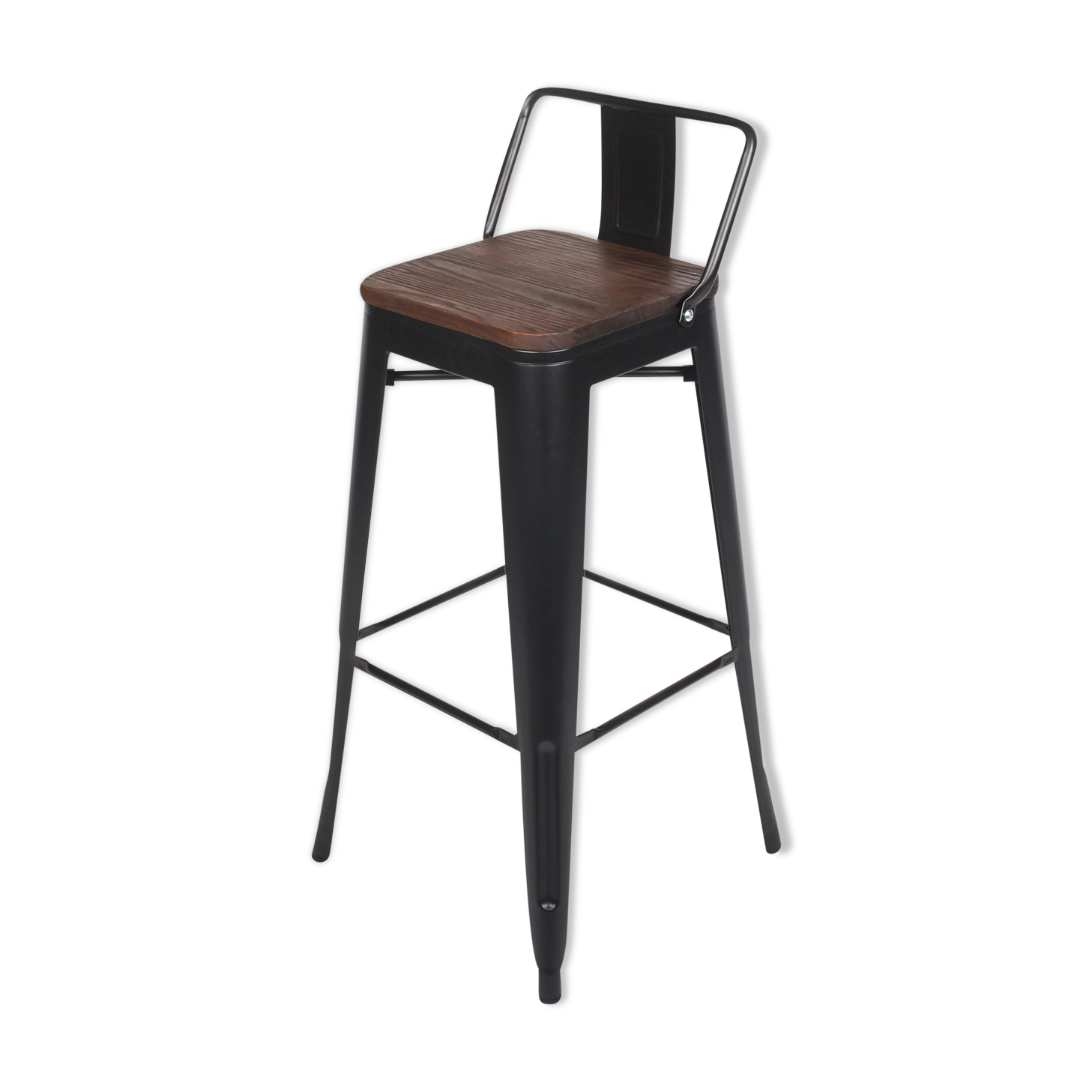 Industrial style bar chair Black metal and dark wood seat with backrest height 66cm