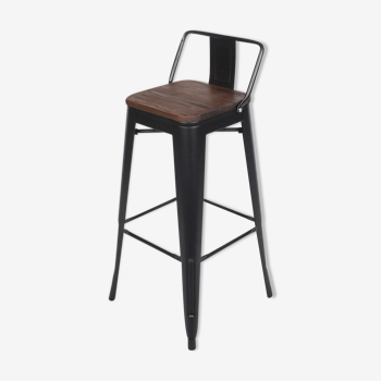 Industrial style bar chair Black metal and dark wood seat with backrest height 66cm