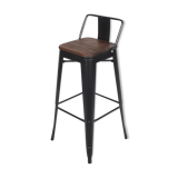 Industrial style bar chair Black metal and dark wood seat with backrest height 66cm