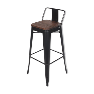 Industrial style bar chair Black metal and dark wood seat with backrest height 66cm