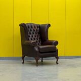 Vintage Brown leather chesterfield wingback armchair