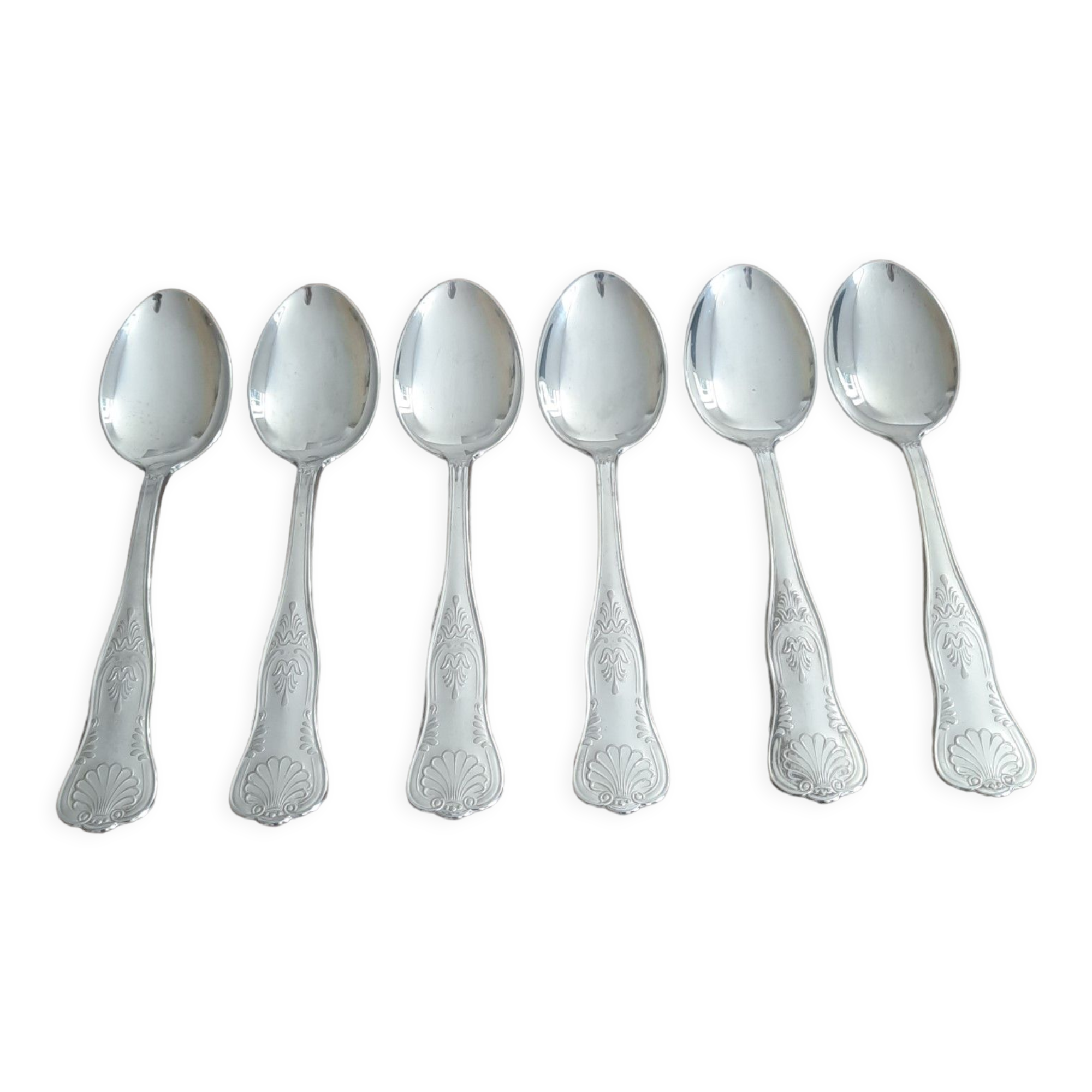Set of 6 silver metal spoons