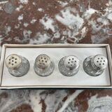 Set of 4 salerons, Christofle goldsmithery, solid silver, pressed molded glass