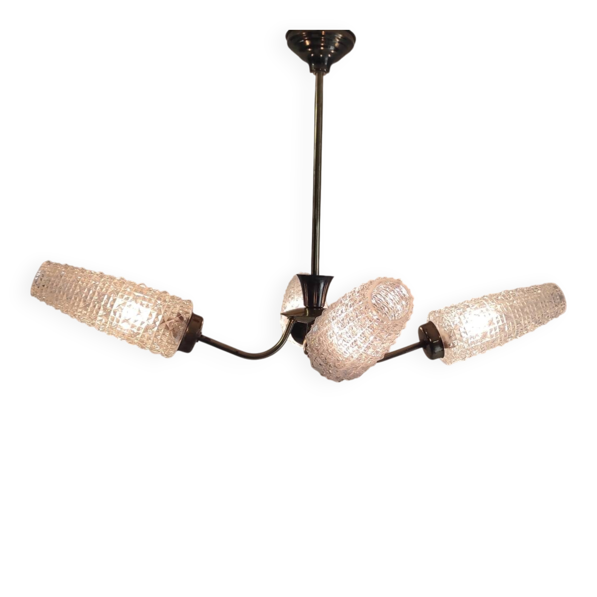 Brass chandelier with 4 lights and glass tulips - 1950s/60s