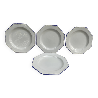 Set of 4 octagonal pearl plates in glazed earthenware 1950