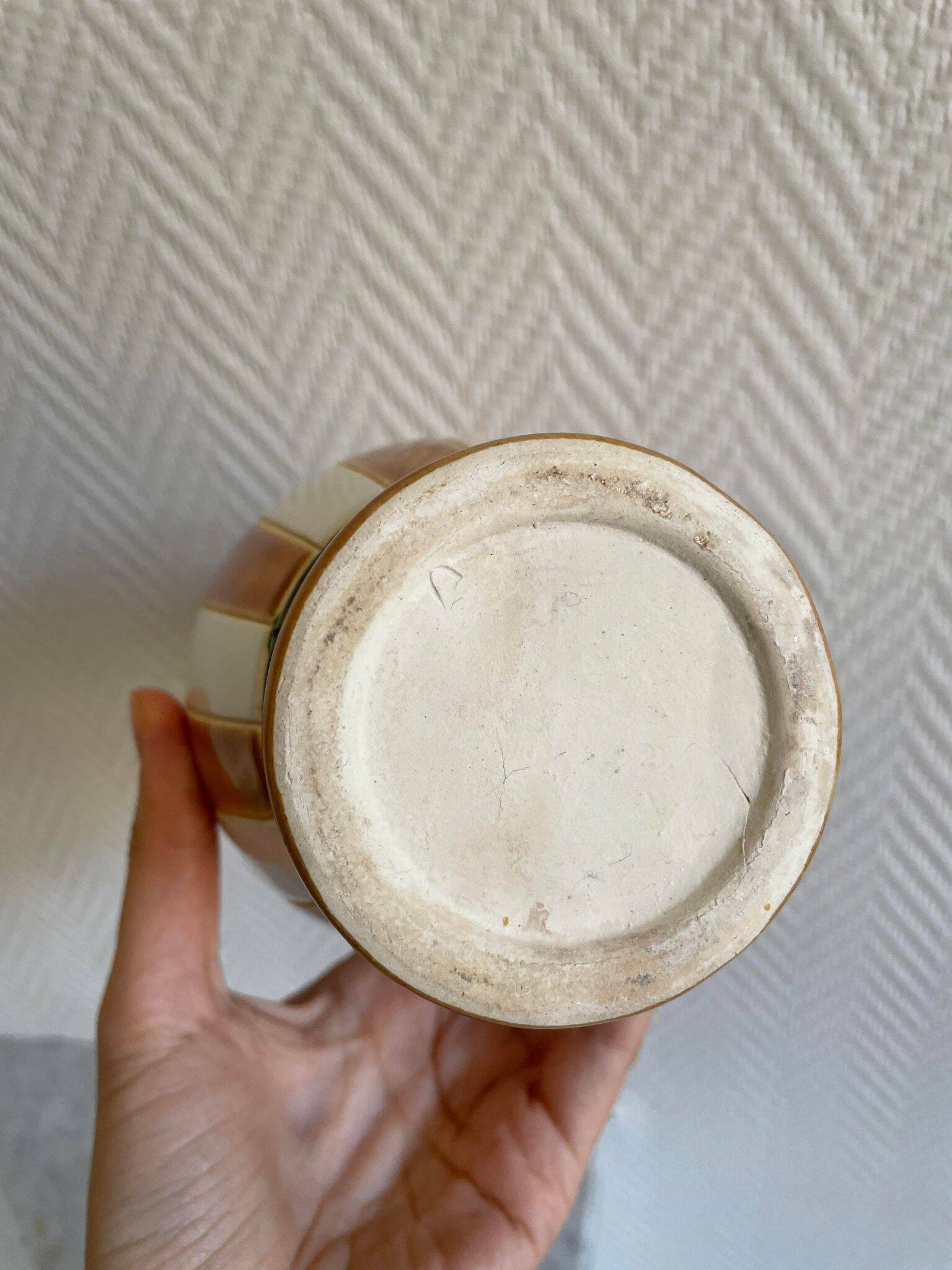 White and brown enamel vase Art Deco style