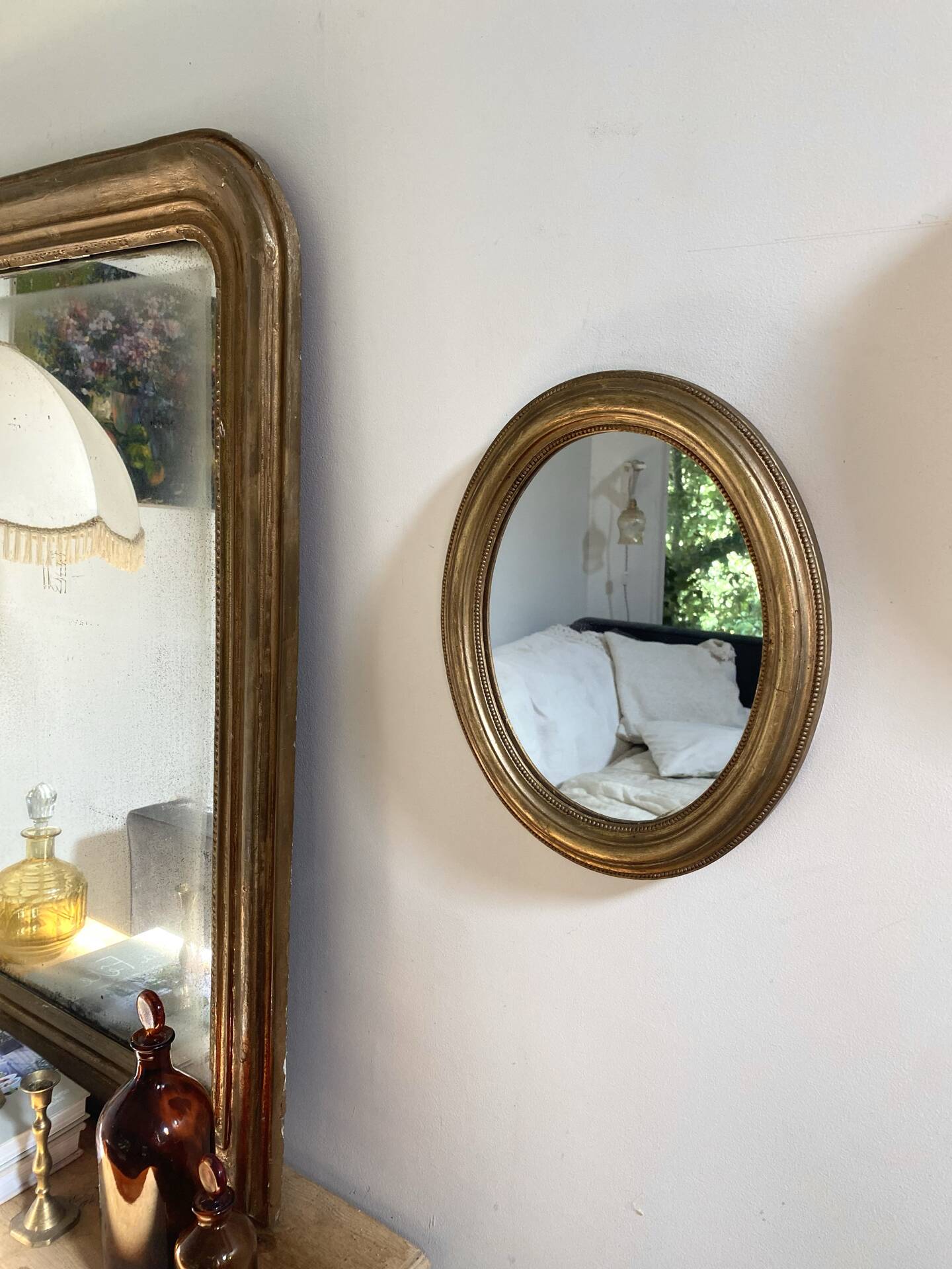 Miroir ovale en bois doré, style Napoléon III