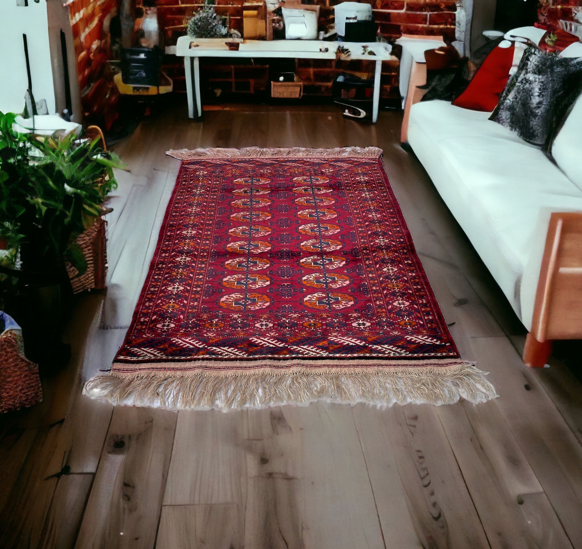 Vintage turkoman rug ,feiner handgeknüpfter orientteppich turkoman teppich, 133 x 84 cm