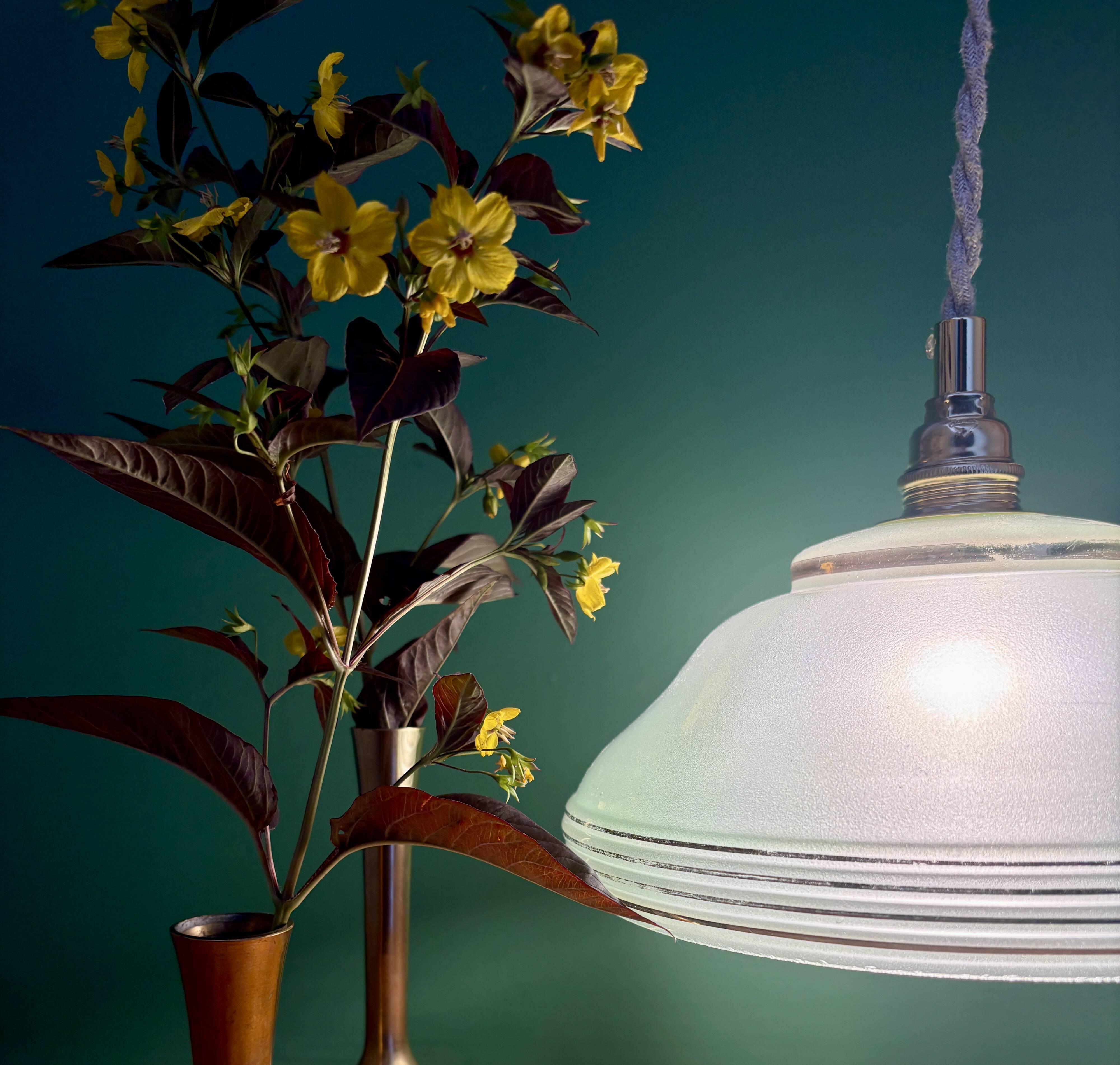 Vintage green and gold glass lampshade pendant light