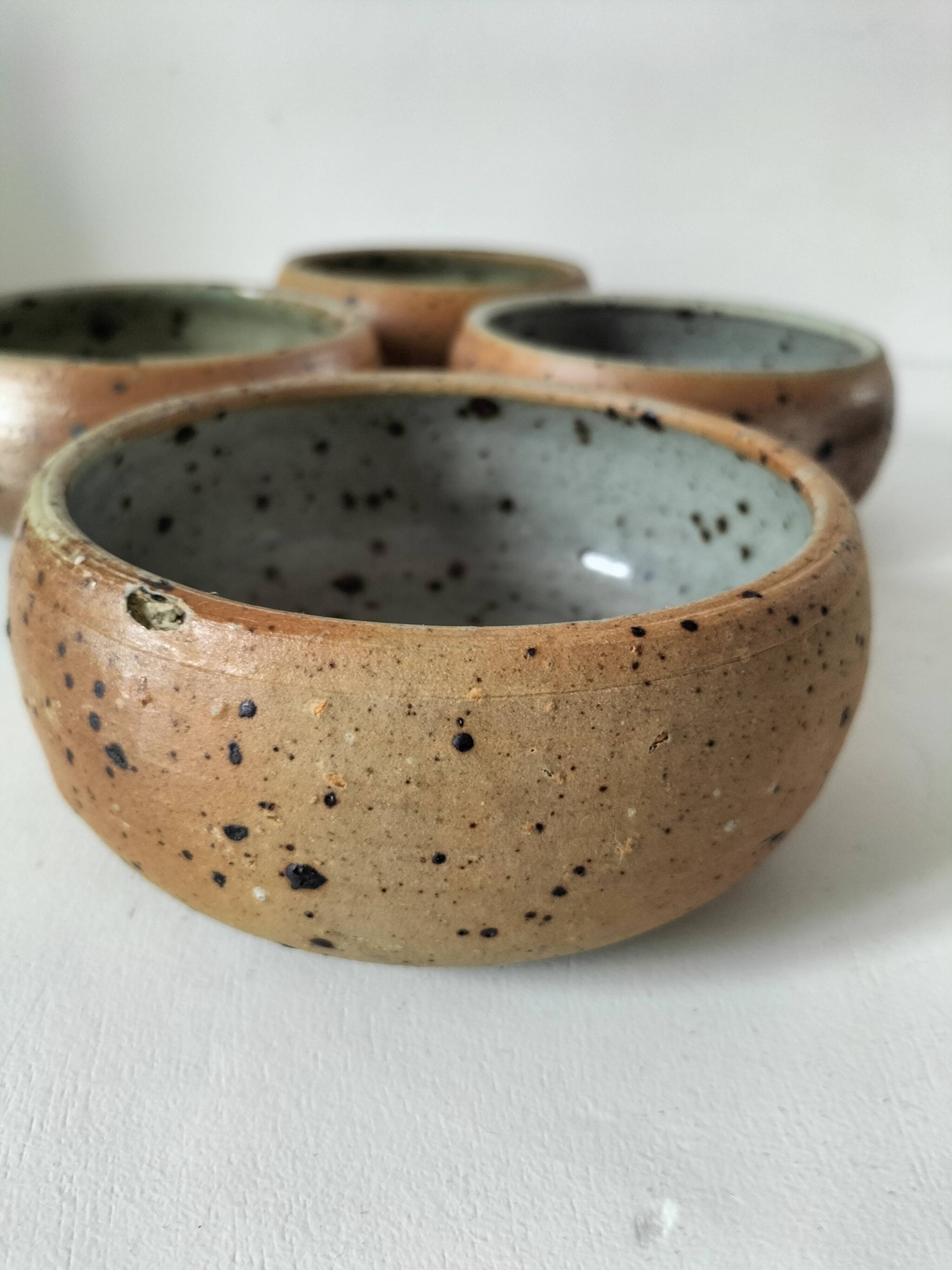 4 glazed pyrite stoneware bowls from the 70s