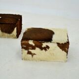 red brown leather cowhide footstools , poufs, 80s