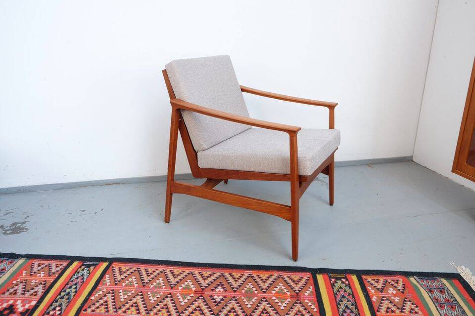 Vintage Thonet teak armchair, retro 1960s–70s style.
