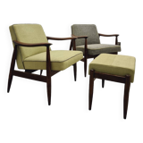 Set of GFM-87 armchairs with footrest by E. Homa/J. Kędziorek, 1960-70's, Polish
