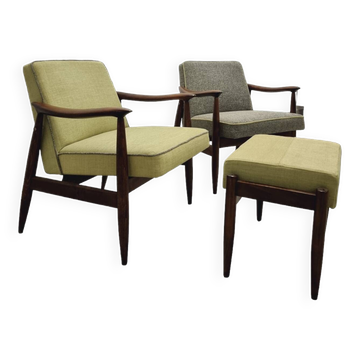 Set of GFM-87 armchairs with footrest by E. Homa/J. Kędziorek, 1960-70's, Polish