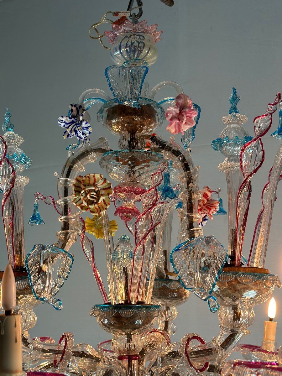 Venetian chandelier rezzonico in multicolored murano glass circa 1920