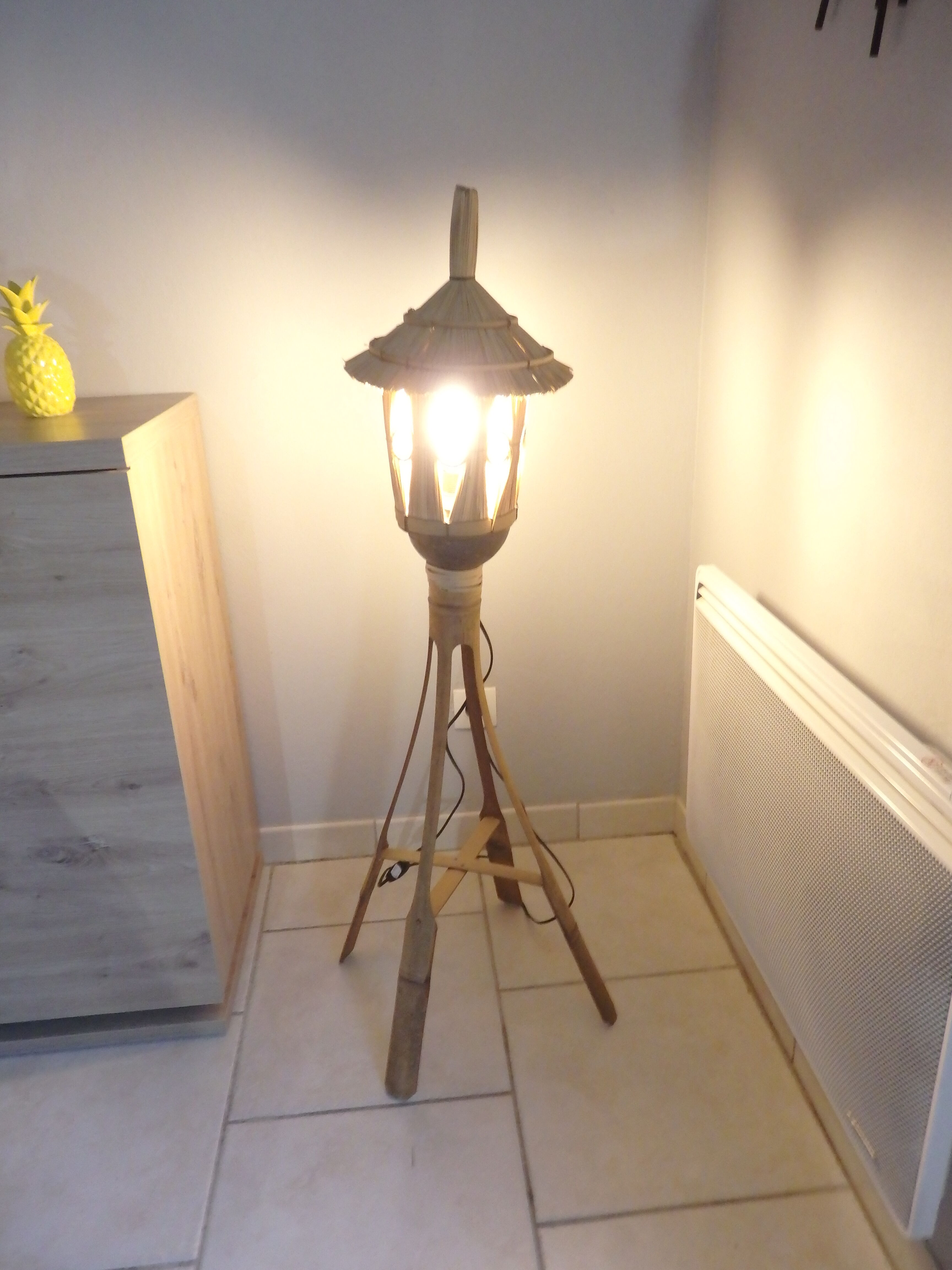 Floor lamp in rattan and vintage bamboo