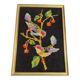 Vintage tapestry framed birds on black background