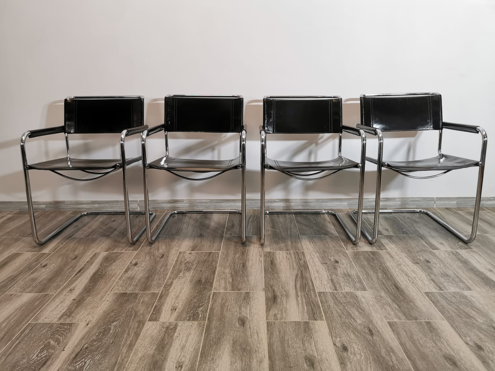 Mid-century chromed leather chairs