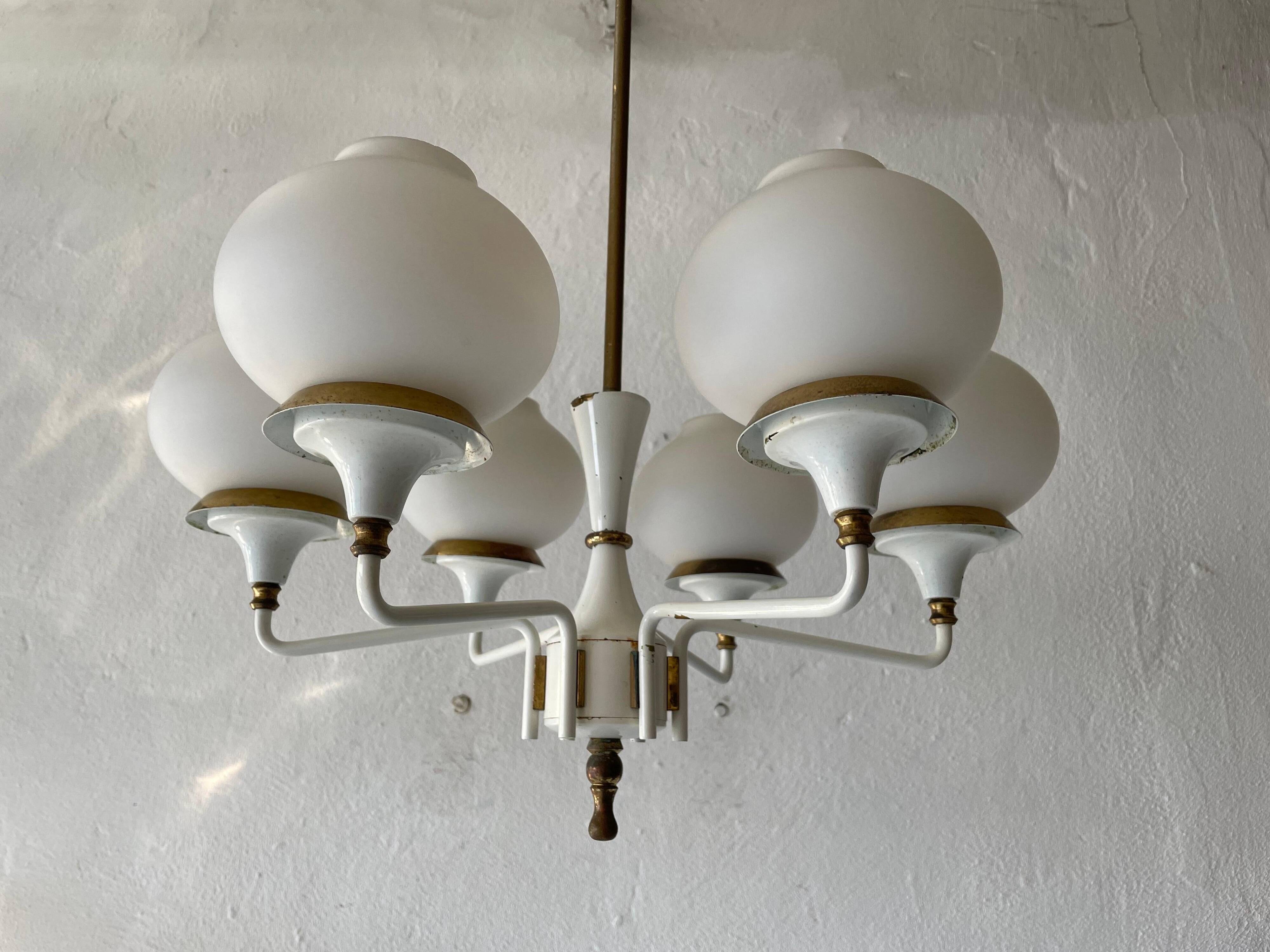 6 suspended glass lamps in white brass by Hans-Agne Jakobsson, 1960s, Sweden