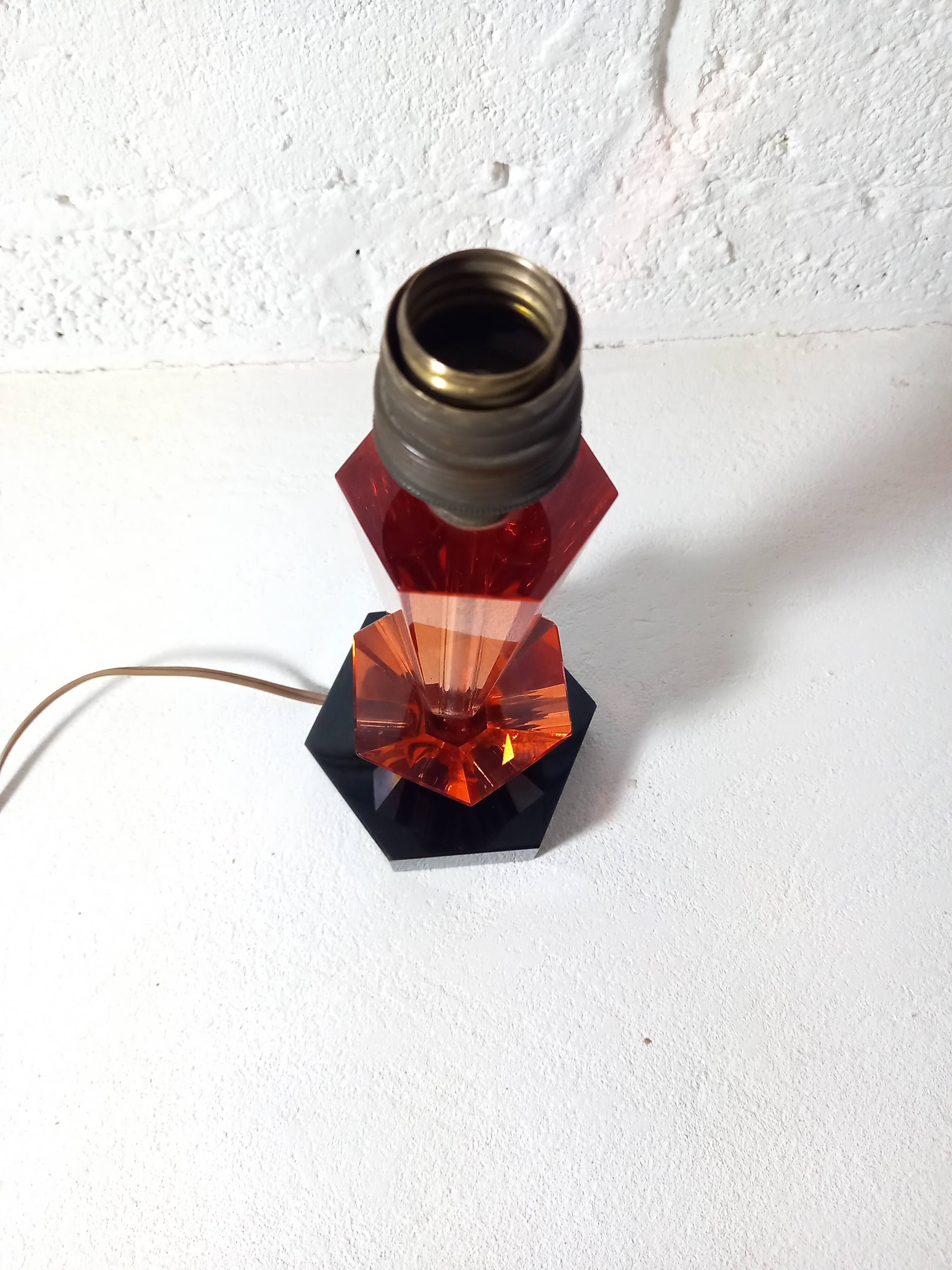 Art Deco Style Table Lamp Base in Black and Pink Bohemian Crystal