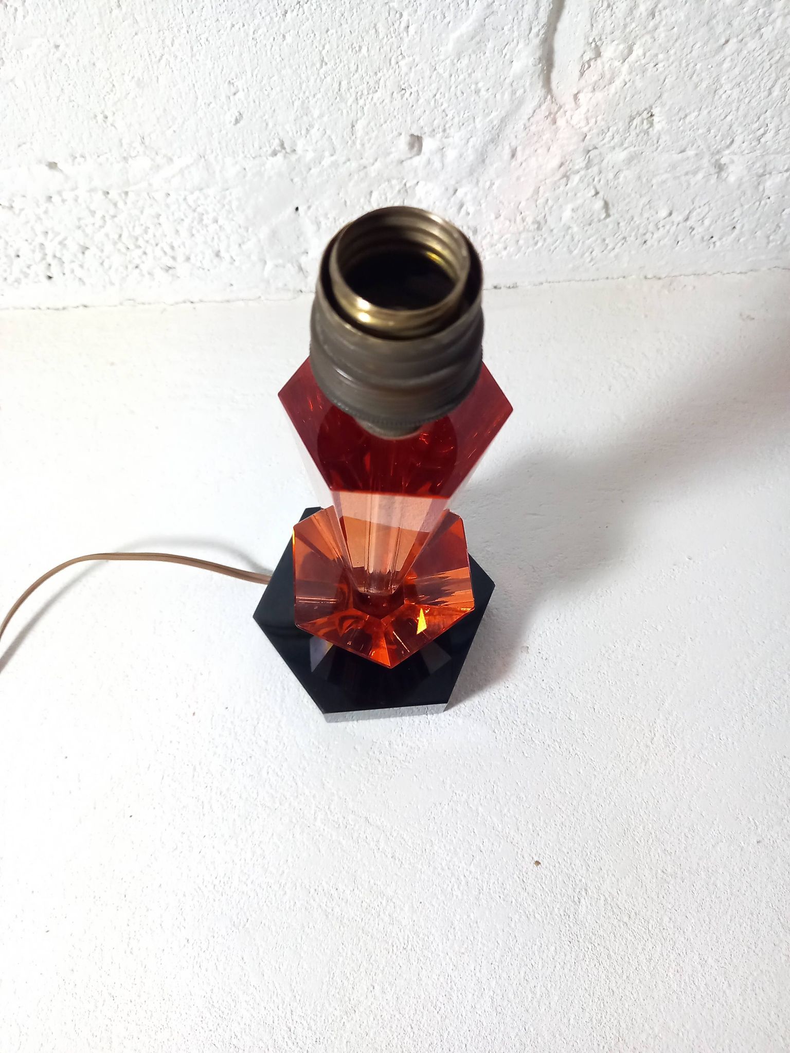 Art Deco style table lamp base in black and pink Bohemian crystal.