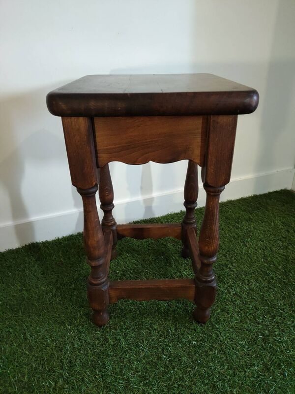 Table de chevet rustique en bois massif – Espagne, années 70