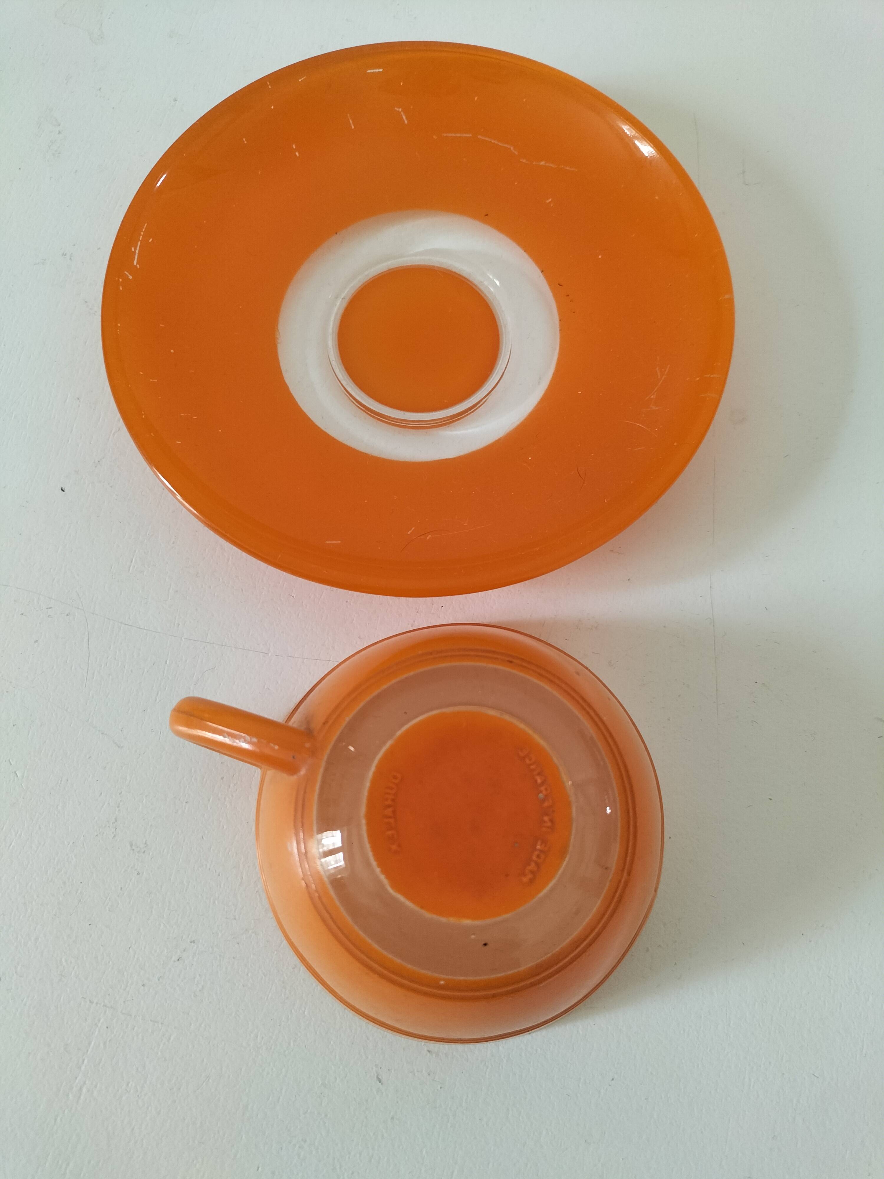Duralex orange cup and saucer – vintage 70s design