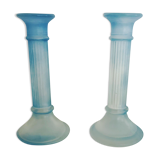 Paire de chandeliers bleue translucide