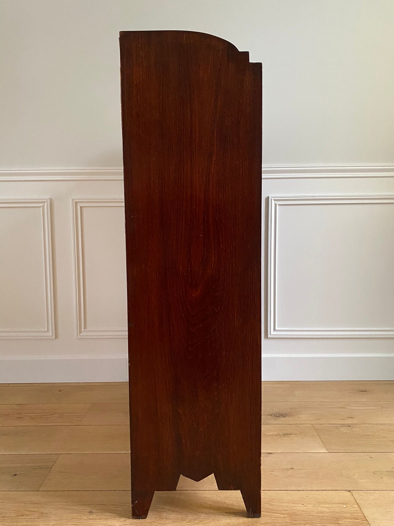 Bookcase vintage natural wood shelves open to three shelves