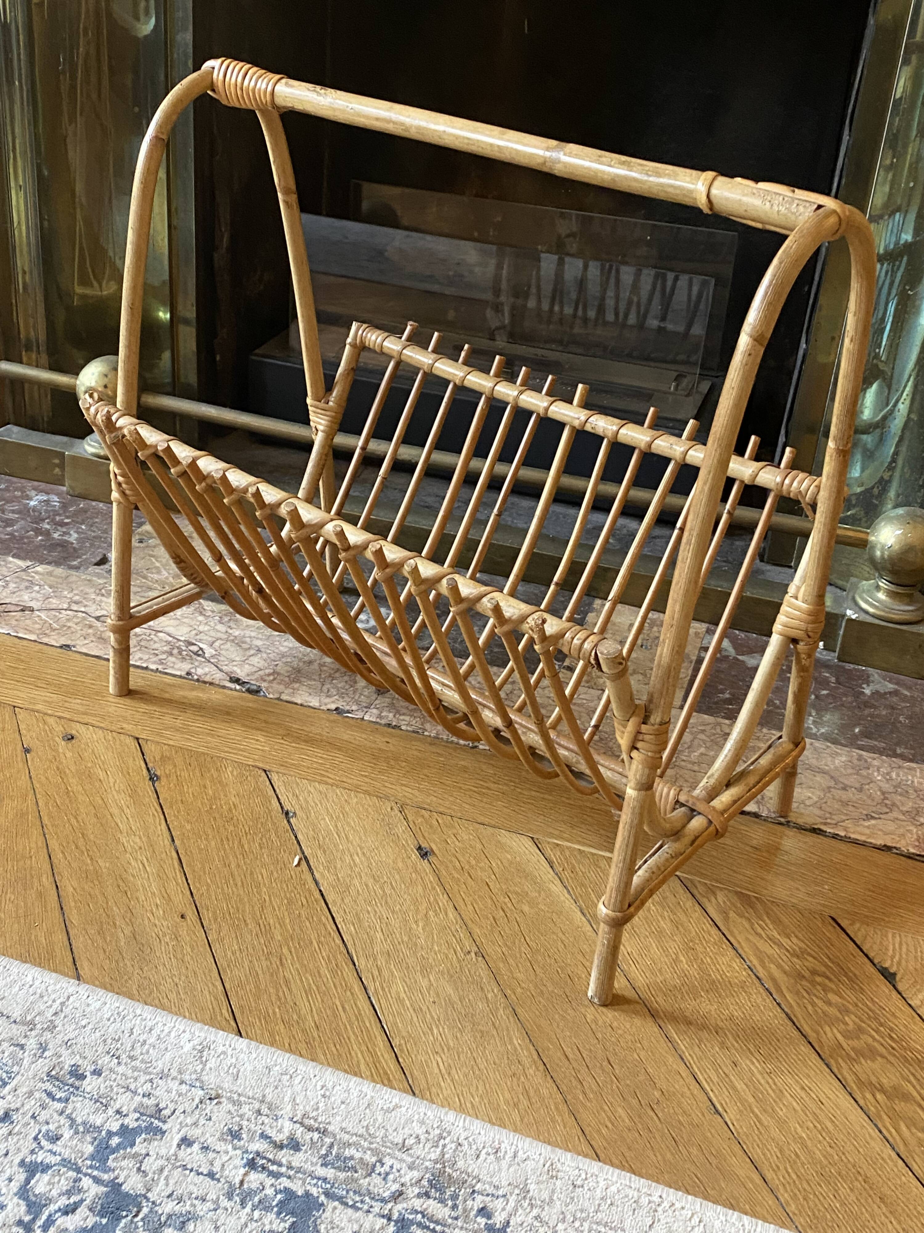 Vintage rattan magazine rack