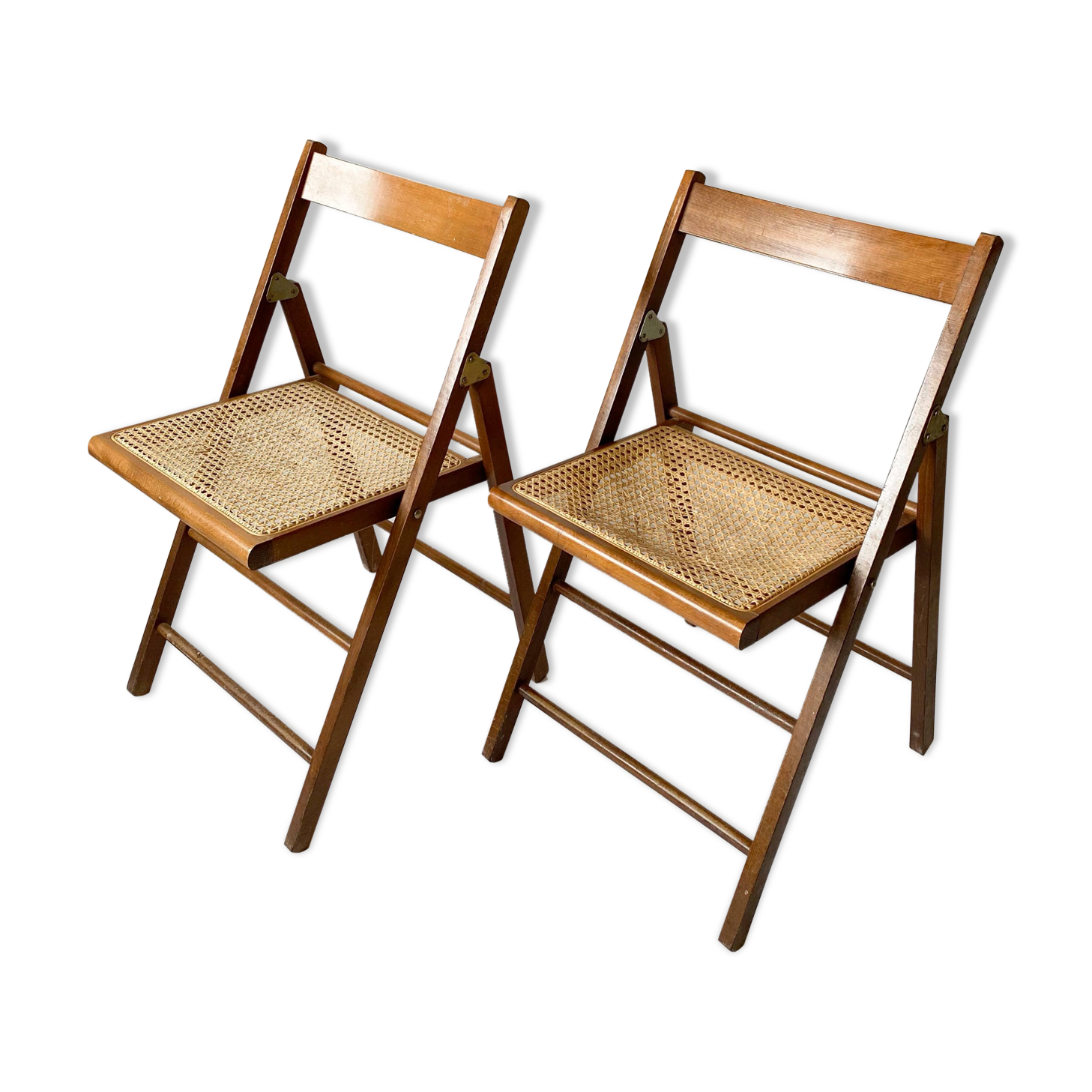 Pair folding chairs caning