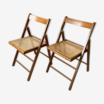 Pair folding chairs caning