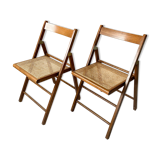 Pair folding chairs caning