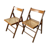 Pair folding chairs caning