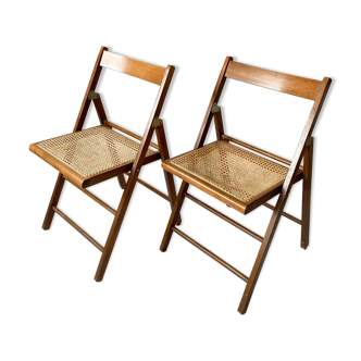 Pair folding chairs caning