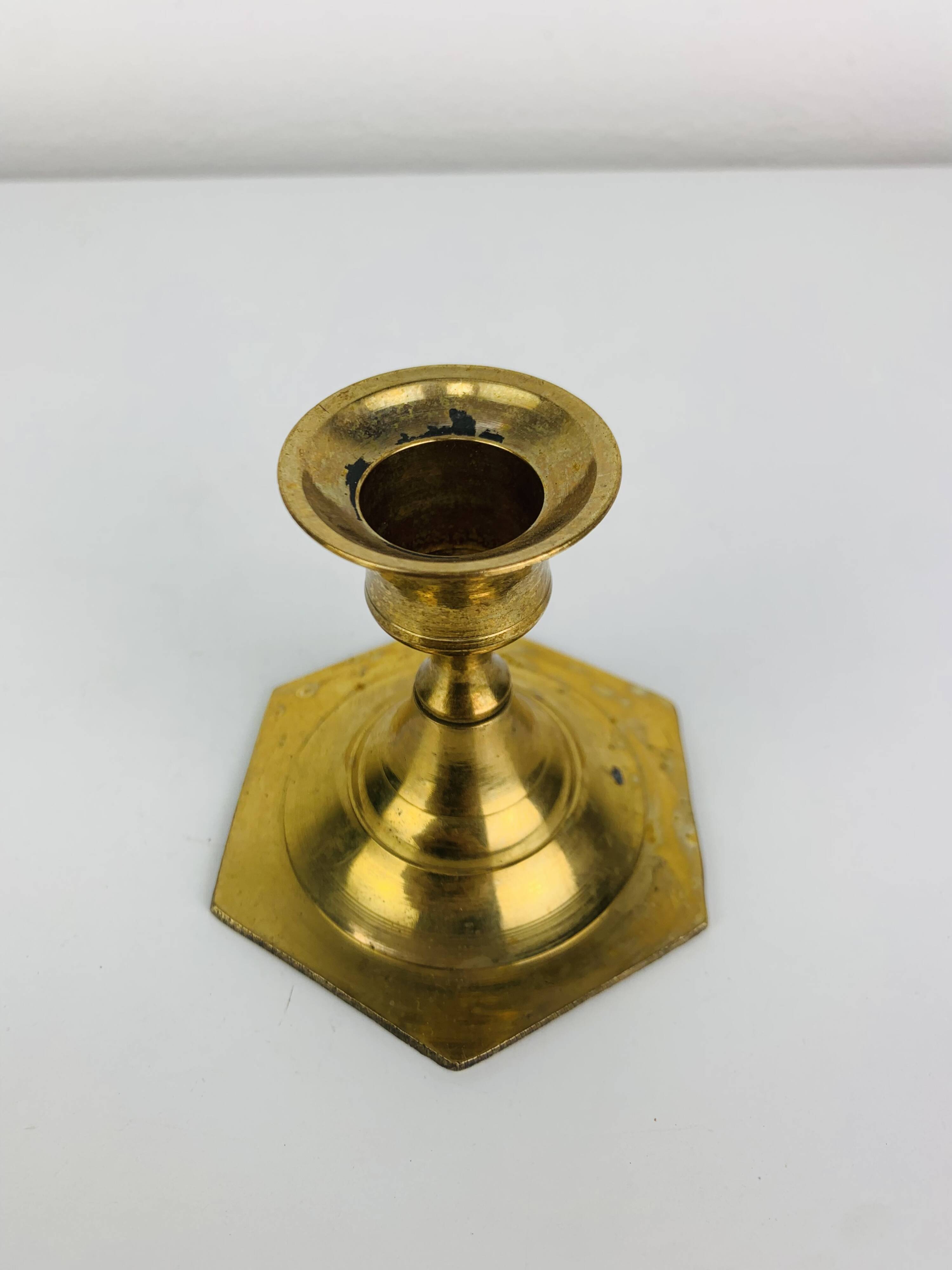 Bougeoir laiton doré octogonal, vintage