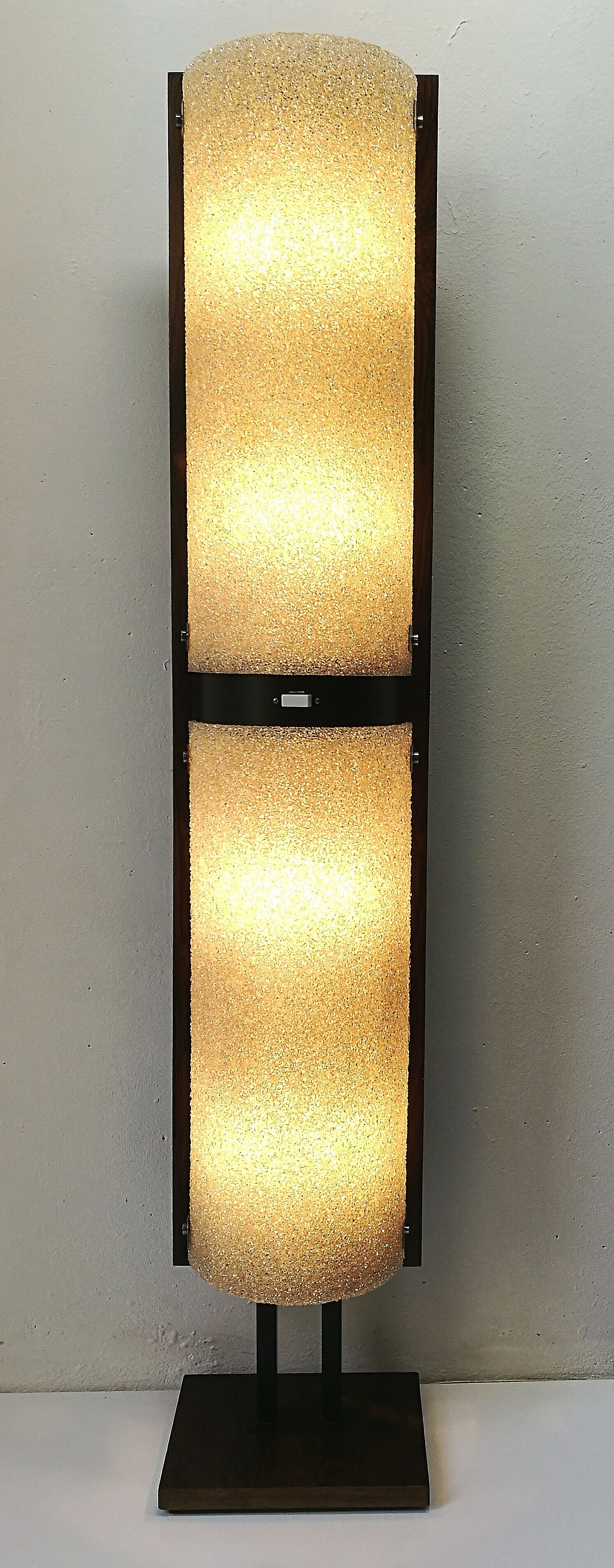Floor lamp 60s rosewood and granite resin totem