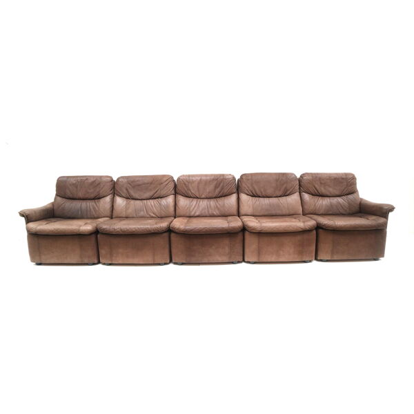 Canapé vintage en cuir composé de 5 éléments fabriqué dans les années 1970