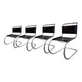 Set of 4 mr10 cantilever chairs chrome steel & black leather, ludwig mies van der rohe / fasem 1970s
