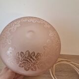 Pink Deveau glassware in touch lamp