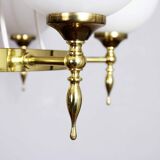 Brass and opal glass chandelier