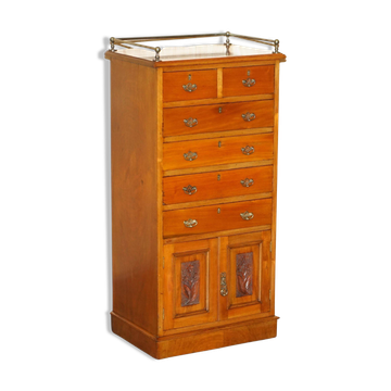 Commode haute victorienne en noyer avec galerie bronzée