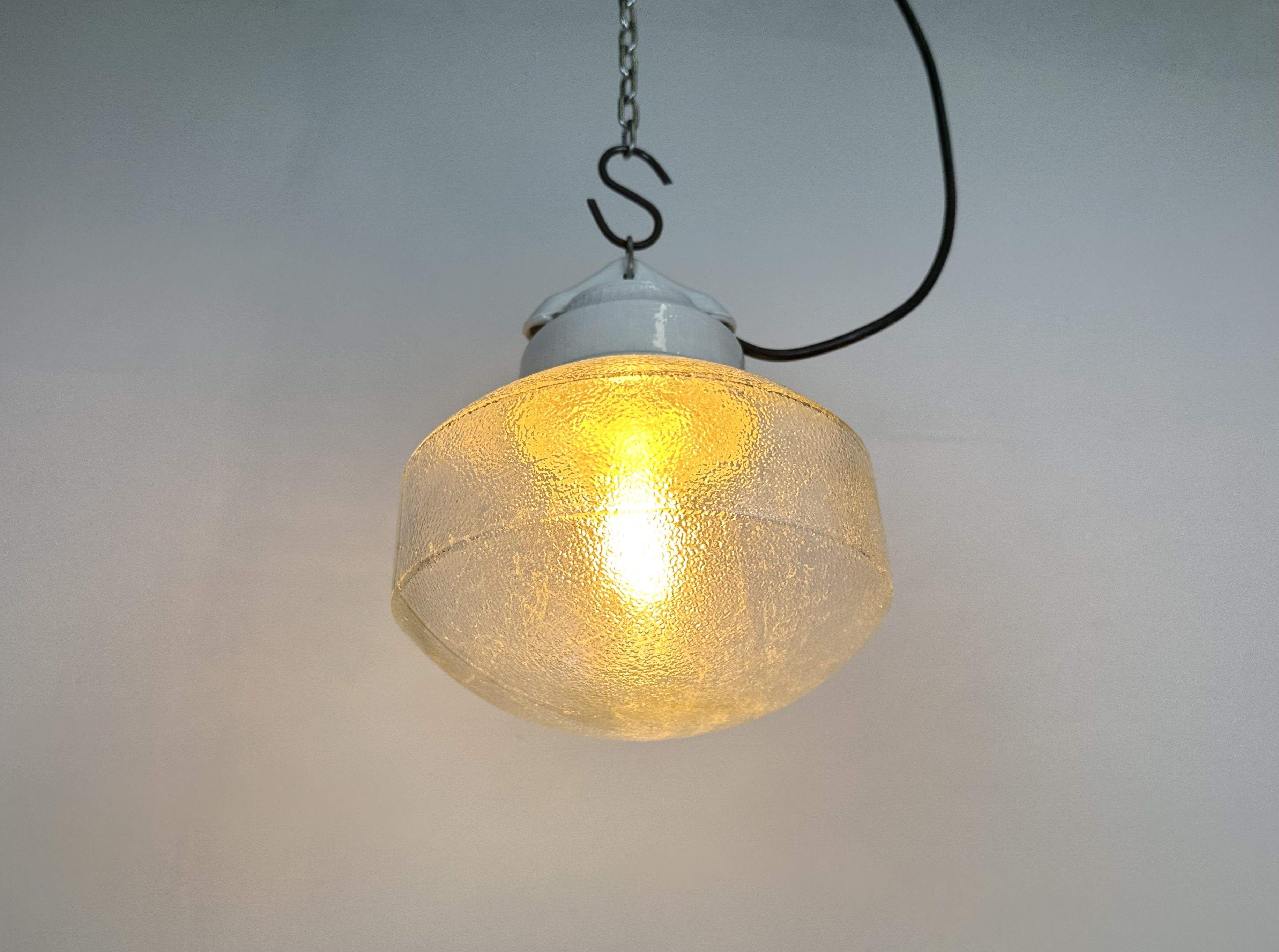 Vintage white porcelain pendant light, 1970s