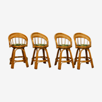 Set of 4 vintage bamboo bar stools, 1970s