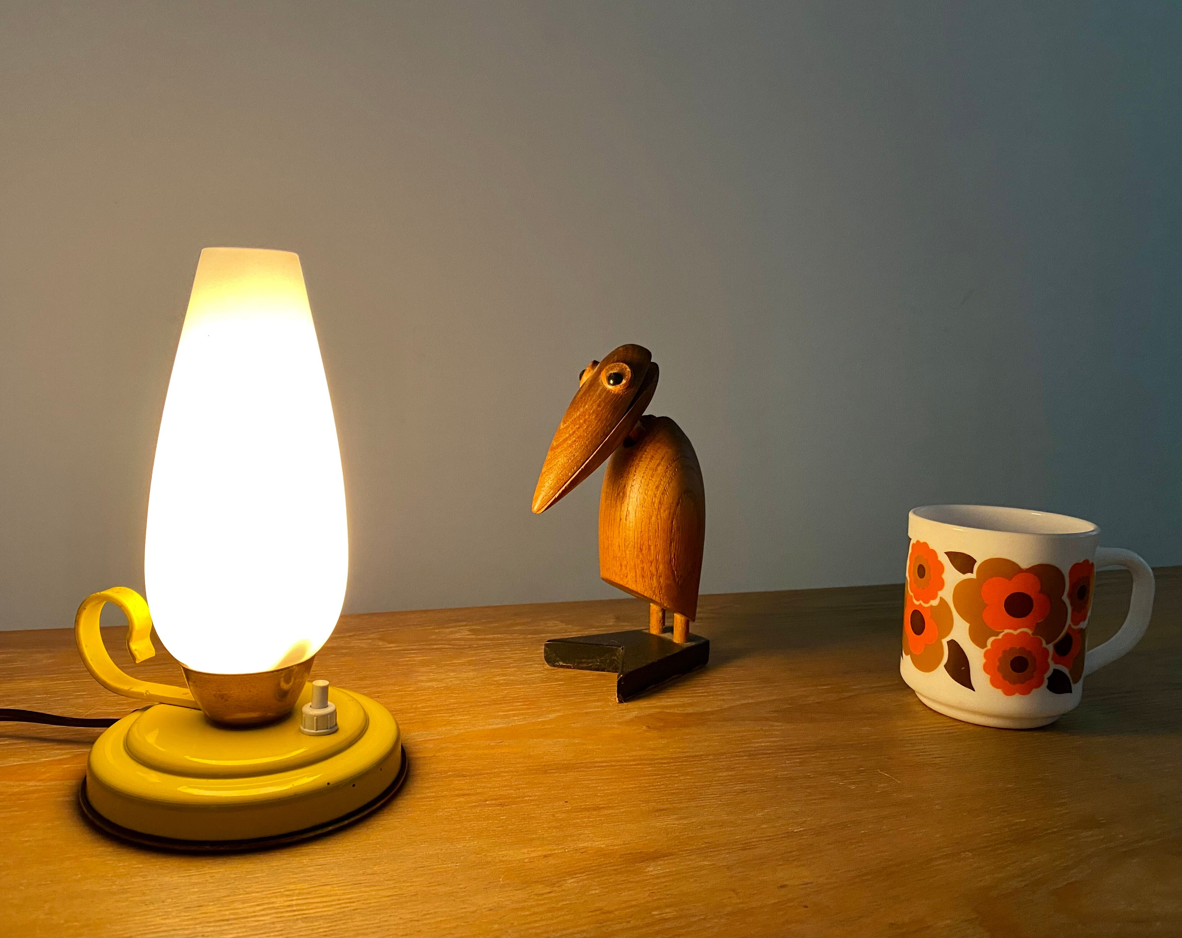 Bedside lamp vintage 60s tole enamelled opaline glass